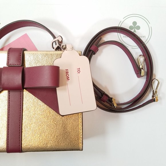 MAKE AN OFFER Kate Spade Wrapping Party Ribbon Bow Gift Box Crossbody Purse gold - Picture 5 of 9